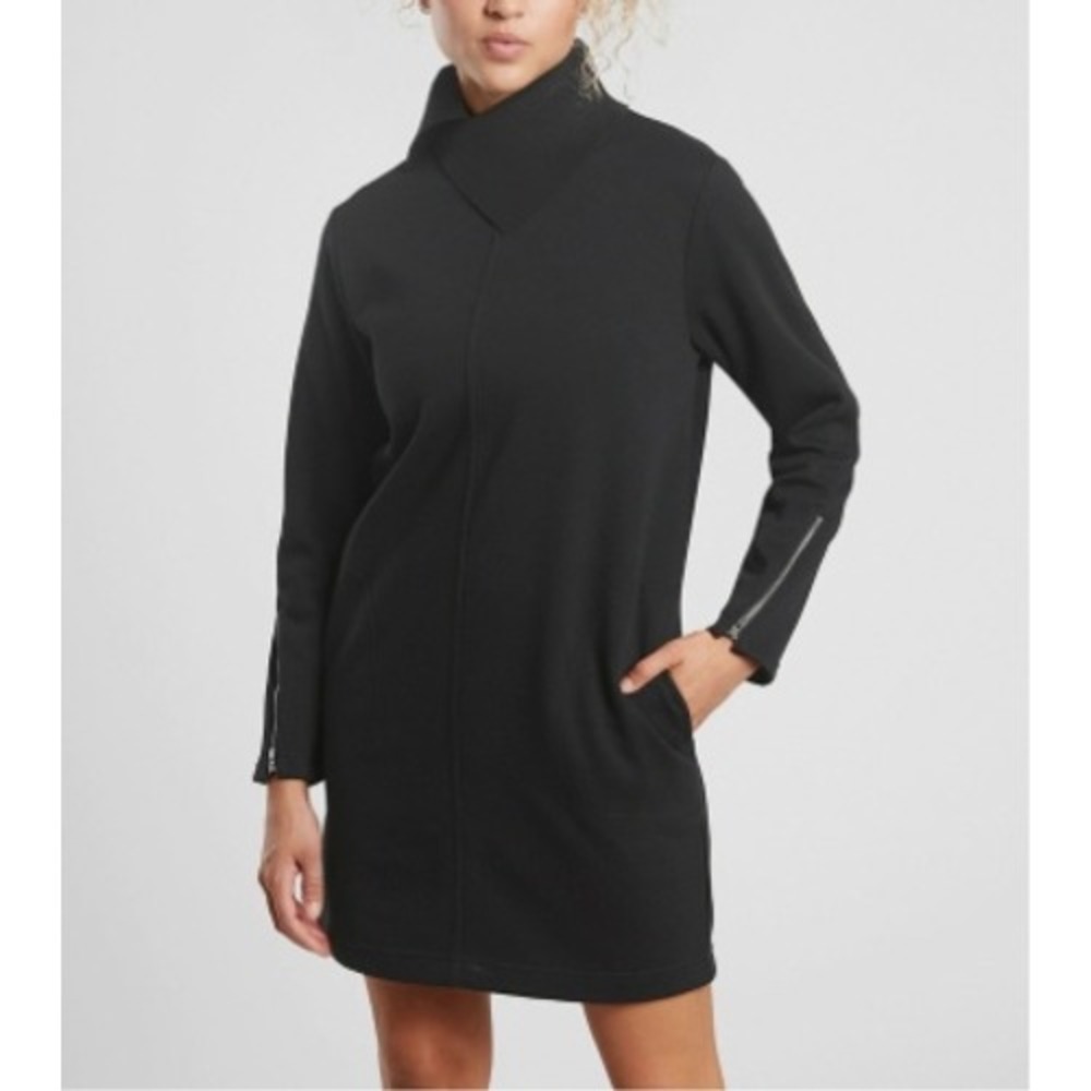 Athleta Cozy Karma Vela Sweatshirt Dress Size Large Black Asymmetric Neck